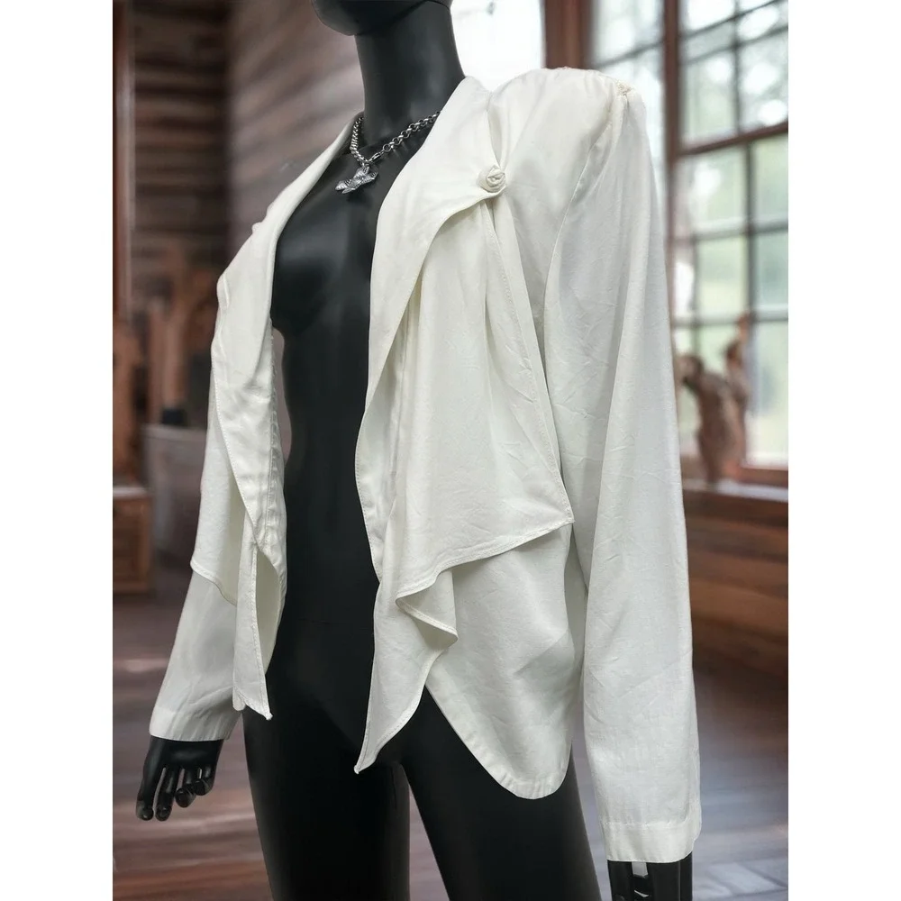 Wild Rose White Lace Back‎ Draped Open Front Jacket Blazer Size 14 USA